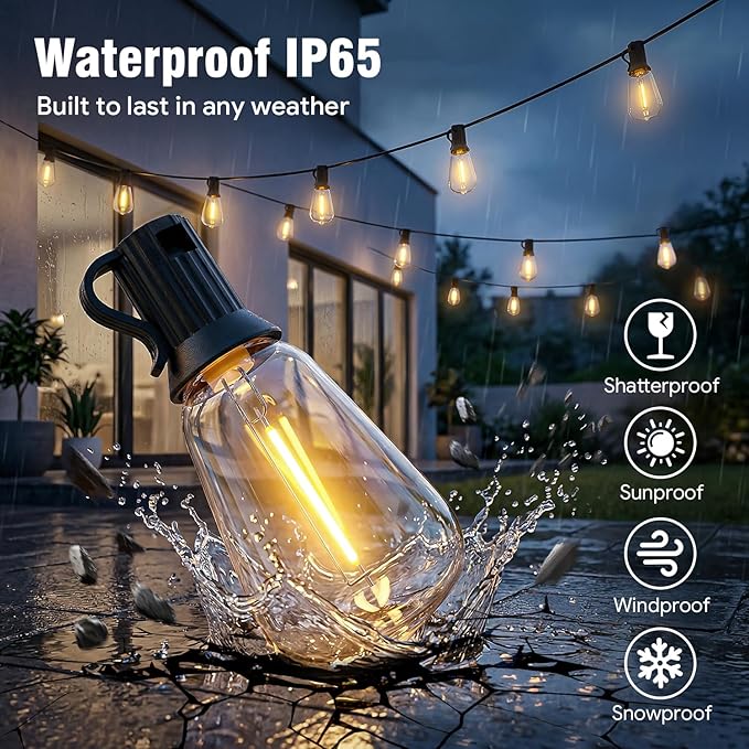 50ft-LED-Lights-Outdoor-Waterproof-String Lights-Patio-Outside-Porch-Backyard-Garden-Gazebo-Yard-Deck-Balcony-Party-Camping-House-Hanging-Lighting-Bulb-Remote-Bluetooth-Hanging-Edison-ST38