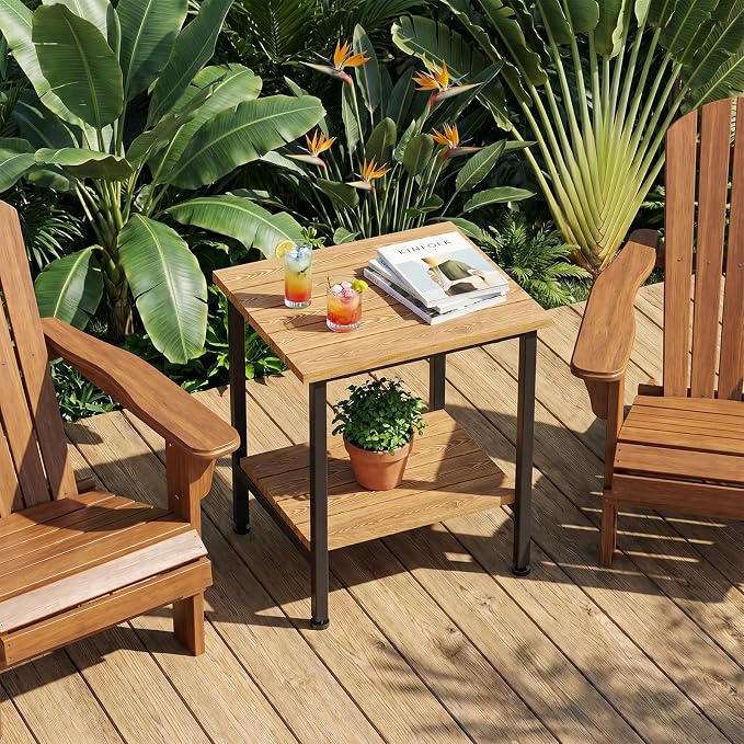 Small Outdoor Side Table with Storage, for Garden, Brown | Outdoor End Tables for Patio, Low Maintenance, Weather Resistant, for Pool, Beach, Porch, Deck, Indoor or Outdoor