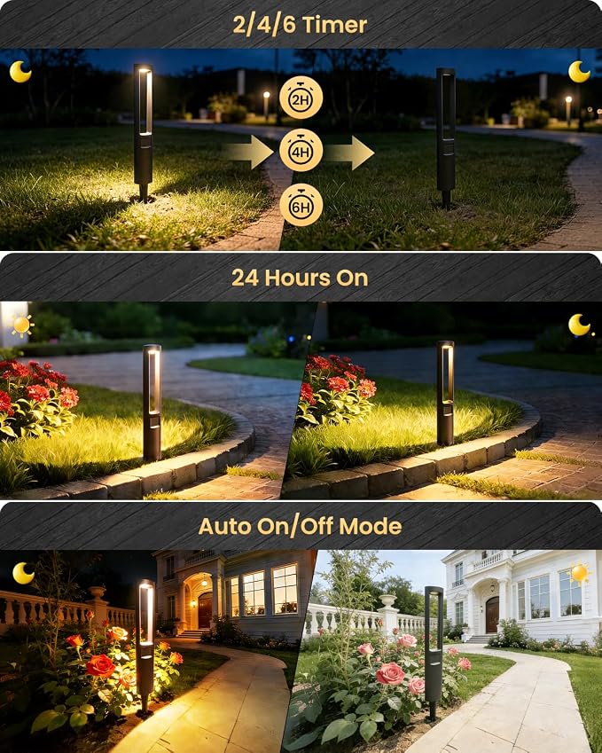 MEIKEE 5W Low Voltage Path Lights, 12-24V Auto On/Off Landscape Lighting | 2700K Warm White, IP66 Waterproof, Aluminum Garden Lights with 80W Transformer 50FT Cord for Pathway, Yard, Lawn 6-Pack