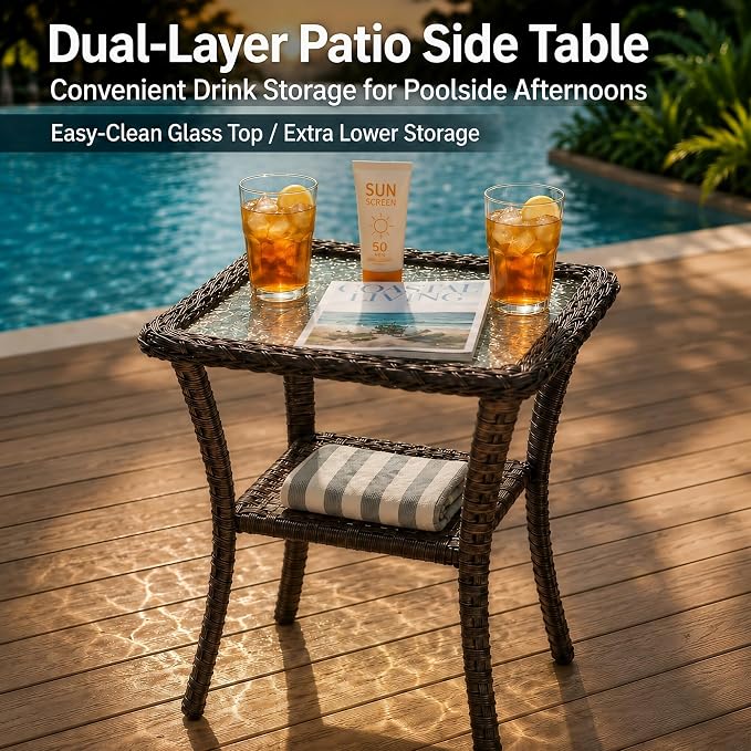 HUMMUH Outdoor Swivel Rocker Patio Conversation Set, 3-Piece, High Back | 6 in seat and back cushions, PE rattan, steel frames, 350 lb chair capacity, for deck, yard, and poolside