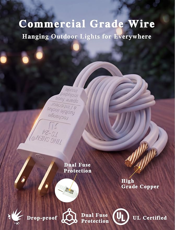 Abeja Outdoor Frosted String Lights G40-25Ft with 27 Clear Bulbs, UL Listed for Patio Garden Umbrella Bars Balcony Party Decor Indoor, E12 Base, 5W, White