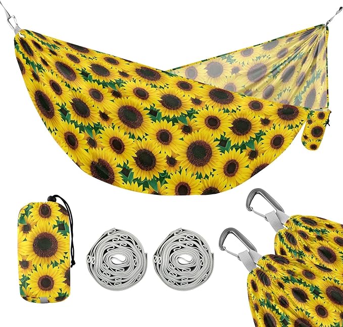 Camping Hammock Outdoor Hammocks for Outside Sunflower 11 Beach Trees Portable Lightweight with Pockets Tree Straps Indoor