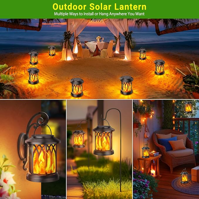 KOOPER 6 Pack Solar Lantern Outdoor Lights, Upgraded Flickering Flame Solar Lanterns Outdoor Waterproof, Auto ON/OFF Lanterns Decorative Outdoor, Hanging Lantern for Yard Patio Lawn Table Garden Decor