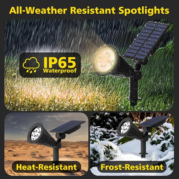 T-SUN Solar Spot Lights Outdoor Waterproof, Natural White, 2 Pack | 4 LEDs, 2 Lighting Modes, IP65 Waterproof Dusk to Dawn Solar Lights for Tree, Patio, Yard, Garden, Driveway, Pool Area
