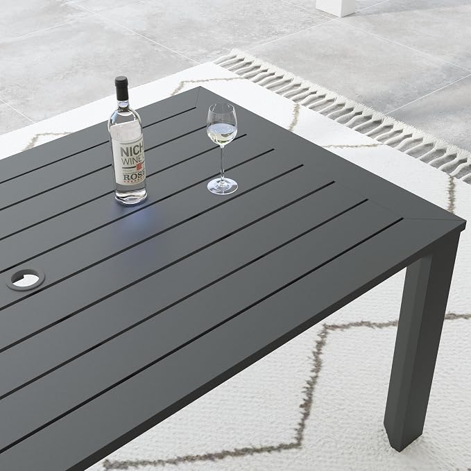 Homestyles Grayton Outdoor Rectangular Dining Table with Slatted Top, Made with a Recycled Aluminum Frame, Seats Upto 6