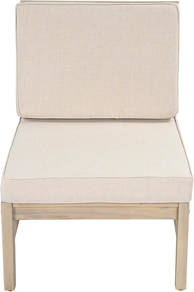 Christopher Knight Home Hugo Acacia Wood Outdoor Patio Furniture Set for 5, V-Shape Patio Sectional Sofa Set with Cushions and Slat Coffee Table, Modern Patio Conversation Set, Light White+Sand