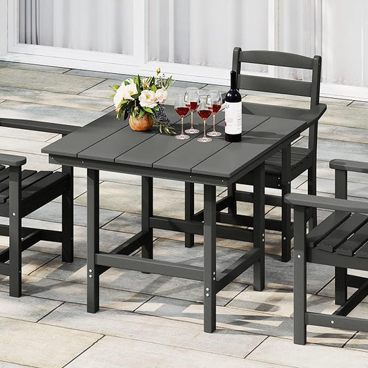 Costaelm Outdoor Patio Table, Outdoor Dining Table for 4, Weather Resistant Square Patio Table with Umbrella Hole for Garden, Poolside, Porch, Gray