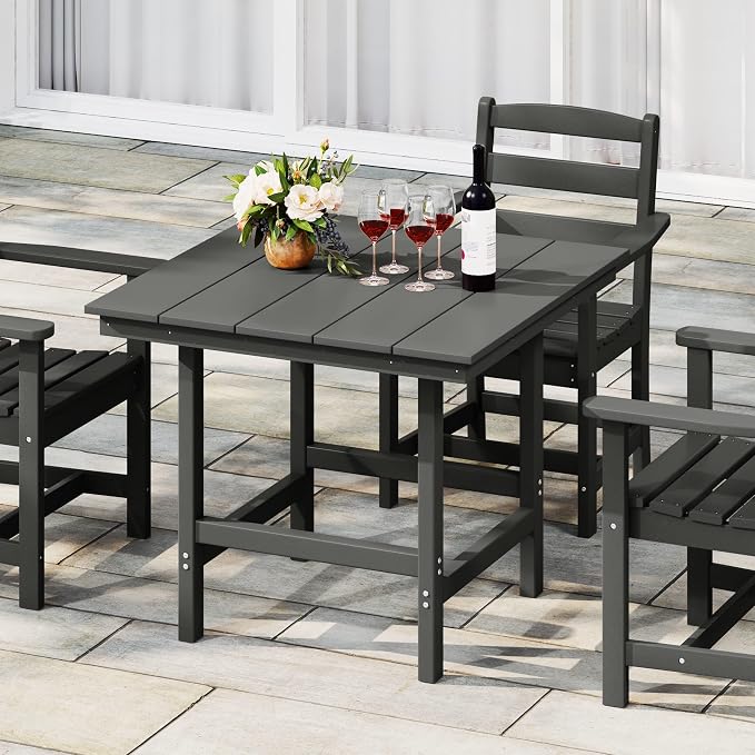 WestinTrends Ashore Outdoor HDPE 36" Square Patio Dining Table with Umbrella Hole, Gray