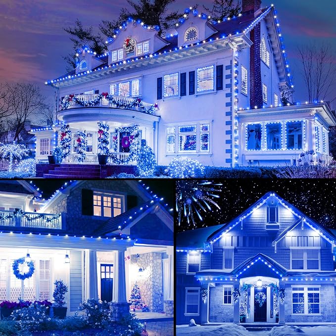 Brightown C9 Christmas String Lights, Blue and Pure White Commercia Outdoor Christmas Lights with 100 Strawberry C9 LED Bulbs, Waterproof Extendable UL Certified for Party Holiday Indoor Xmas Decor