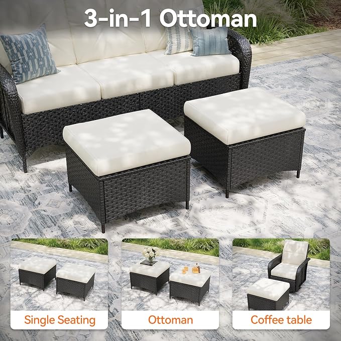 Aoxun 10-Piece Patio Furniture Set with 44'' Fire Pit Table, Luxury Outdoor Patio Furniture Set with 360° Swivel Chairs, Patio Conversation Set for Backyard, Poolside & Garden, Black/Beige
