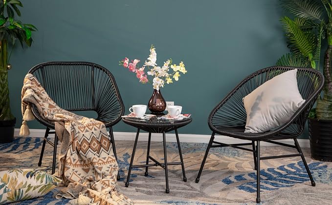 HERA'S HOUSE 3-Piece Patio Furniture Set, Outdoor Wicker Conversation Set w/ 2 Handwoven Cushioned Chairs, Side Coffee Table for Backyard Lawn Porch Poolside Balcony