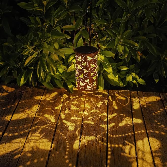 Solar Honeybee Lanterns Outdoor Hanging Decor Lantern,Waterproof Hollow Out Retro Metal Decorative Garden Light,Graceful Decoration for Patio,Yard,Landscape,Walkway,Festival