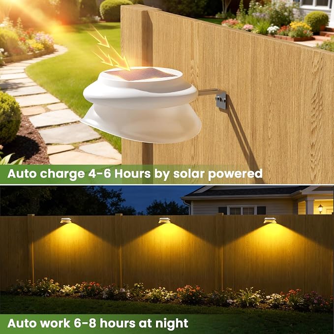 JSOT Solar Fence Lights, Bright Outdoor Deck Light, Waterproof Lighting for Patio Eaves Pathway Garden Garage Stairs Wall 2 Installations Methods - White Light, 6 Pack-White lampshade
