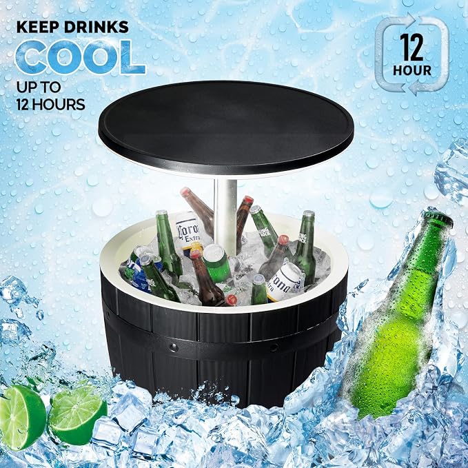 Outvita Outdoor Cooler Side Table, Modern Outdoor Patio Furniture & Hot Tub Cool Bar Table – 10 Gallon Beer and Wine Cooler for Cool Entertaining Party Yard