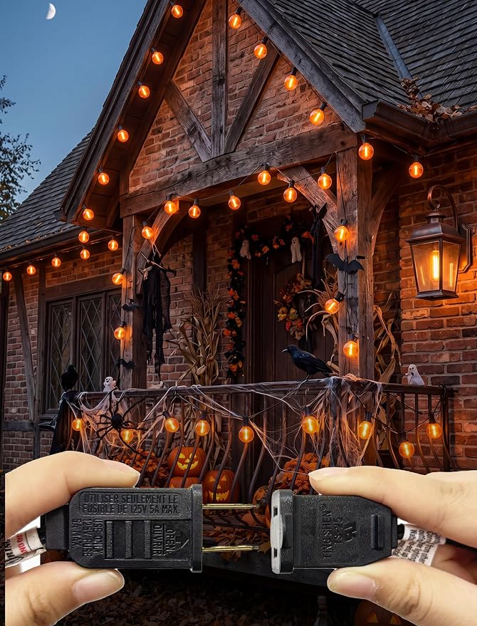 Halloween Orange String Lights, 25Ft G40 Outdoor Halloween Decorations Lights with 27 LED Shatterproof Orange Globe Bulbs, Hanging Patio Lights for Christmas Backyard Holiday Fall Party Garden Decor