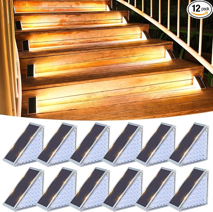 VOLISUN Solar Step Lights for Outside 12 Pack, Solar Stair Lights Outdoor | Waterproof IP67,28 LED,1200 mAH Outdoor Step Light,Outdoor Decor for Garden Stair, Deck, Front Step, Front Porch,and Patio