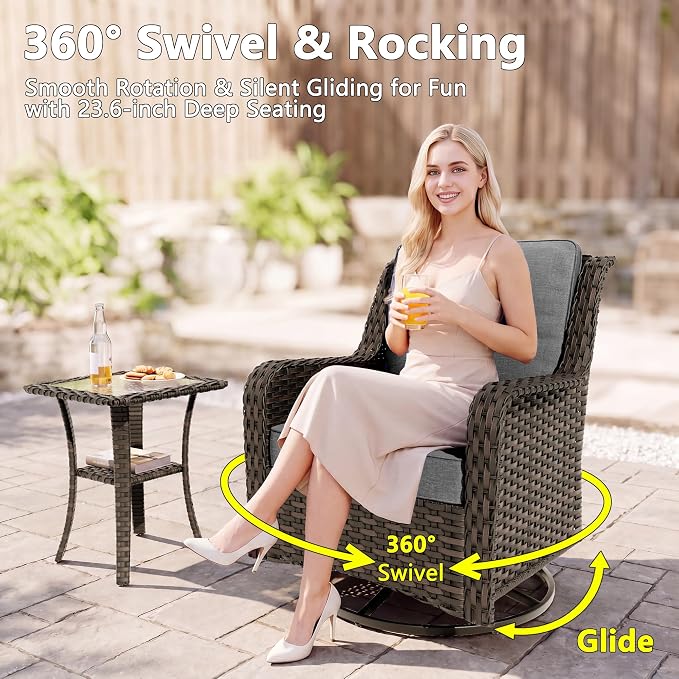 Gotland 7-Pcs Patio Conversation Set, Outdoor Thick Wicker Sectional Sofas with 2 Swivel Rocker Chairs, High Back Sectional Couch, Outdoor Furniture Set for Backyard, Deck, Porch, Grey