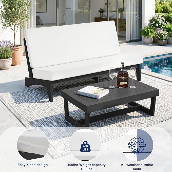 Pia Ricoo 1-Piece Patio Furniture Set, Outdoor Loveseat with 4.5-Inch Thick Cushions, All-Weather Outdoor Sofa for Backyard, Deck, Lawn - Beige/Dark