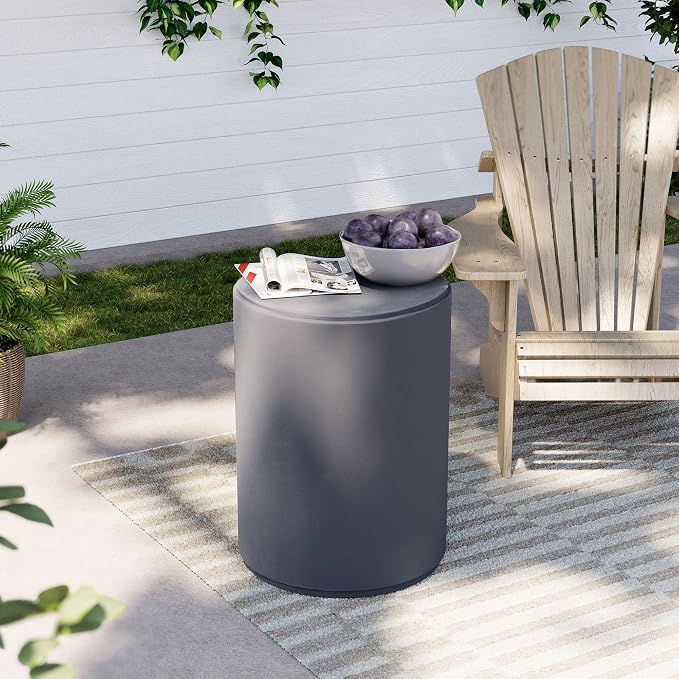 COSIEST 21" Outdoor Side Table, Weather-Resistant Round Concrete End Table for Patio,Durable Small Outside Tables Accent Stool for Garden, Porch, Deck, Balcony & Beach，Cement Gray
