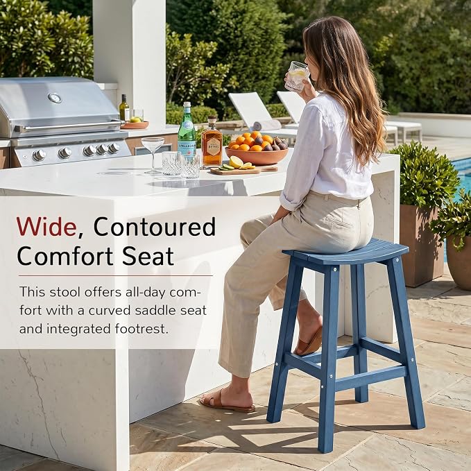 Stoog All-Weather Bar Stools Set of 4, 28" Outdoor Patio Barstools, Low Maintenance HIPS Furniture, Never Rots or Fades, for Kitchen Counter, Deck & Garden, Blue
