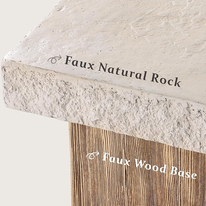 HOMPUS Outdoor Side Dining Table, Concrete Coffee Table Square, 20 inches MgO Tabletop for Patio, Garden, Backyard, Antique Beige