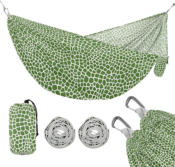 Camping Hammock Outdoor Hammocks for Outside Lizard Skin Green Beach Trees Portable Lightweight with Pockets Tree Straps Indoor