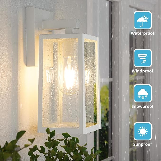 MAXvolador Outdoor Wall Lantern, Exterior Waterproof Wall Sconce Light Fixture, White Anti-Rust MountLights Clear Glass, E26 Porch Patio Lighting | Porch Wall Sconce White, Anti-Rust, E26 Socket, Clear Glass, Outside Wall Mount Light, Front Door Lighti...