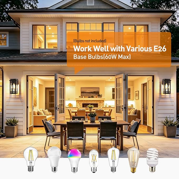 12'' Outdoor Wall Lights 2 Packs, Black Porch Light Outdoor Lighting | Waterproof Exterior Lighting Fixtures Sconce Lanterns, Modern Outside Lights for House Garage Front Door Patio (No Sensor)