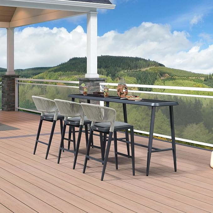 PURPLE LEAF Outdoor High Bar Table Rectangular Patio Pub Balcony Table with Waterproof Tabletop, 98” Long for 3 Seats