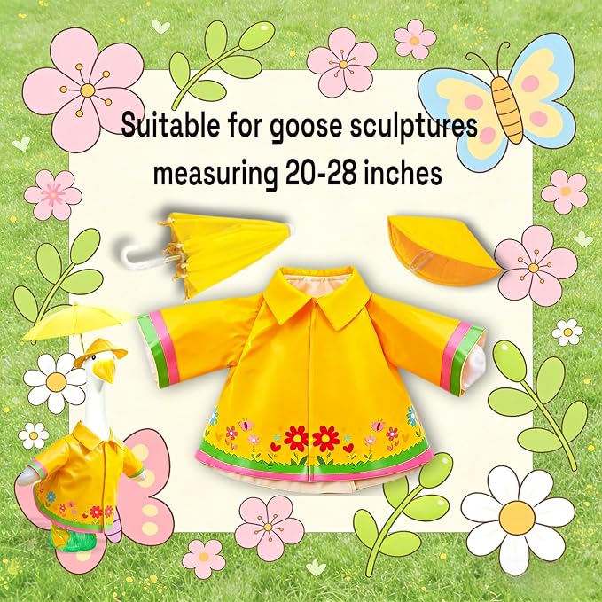 Raincoat Porch Goose Outfits, Summer Lawn Goose Statue Raincoat Costume, Cement/Plastic Goose Clothes Raincoat Umbrella Hat, 3-Piece Set for 23" Yard Goose Statue Patio Garden Decoration