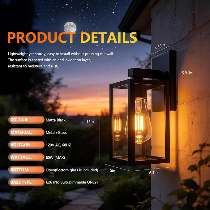 Outdoor Wall Light Fixtures Anti-Rust Porch Lights Outdoor Waterproof Exterior Lighting Fixtures Front Door Wall Lantern for House