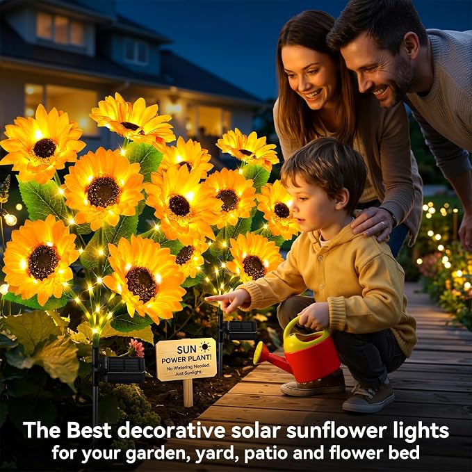 6 Pack Solar Sunflower Lights Outdoor, 36 Bright Flowers for Garden Decor | Sunflowers Decor, Lifelike Solar Flower Lights Waterproof for Garden, Flower Beds, Yards, Patios, Gift for Women Mom Grandma
