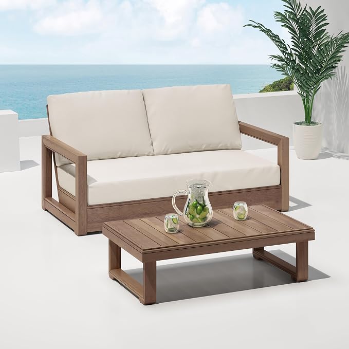 Christopher Knight Home 6-Piece Patio Furniture Set, Acacia Wood Outdoor Sofa Set with 3-Seater Sofa Loveseat 2 Swivel Rocking Chairs Coffee Table Side Table, Deep Seat Patio Conversation Set, Brown
