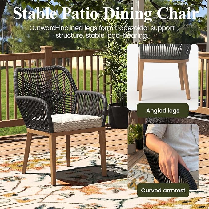 LayinSun Outdoor Dining Set for 4, 5 Pieces Patio Furniture Sets with Aluminum Dining Table and Rope Weave Chairs