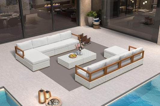 PURPLE LEAF Patio Outdoor Furniture Set 12 Pieces, Premium Leather Outdoor Couch Sectional Sofa, Modular Patio Couch with Olefin Cushions, Patio Conversation Sets for Porch, Garden, Balcony, White