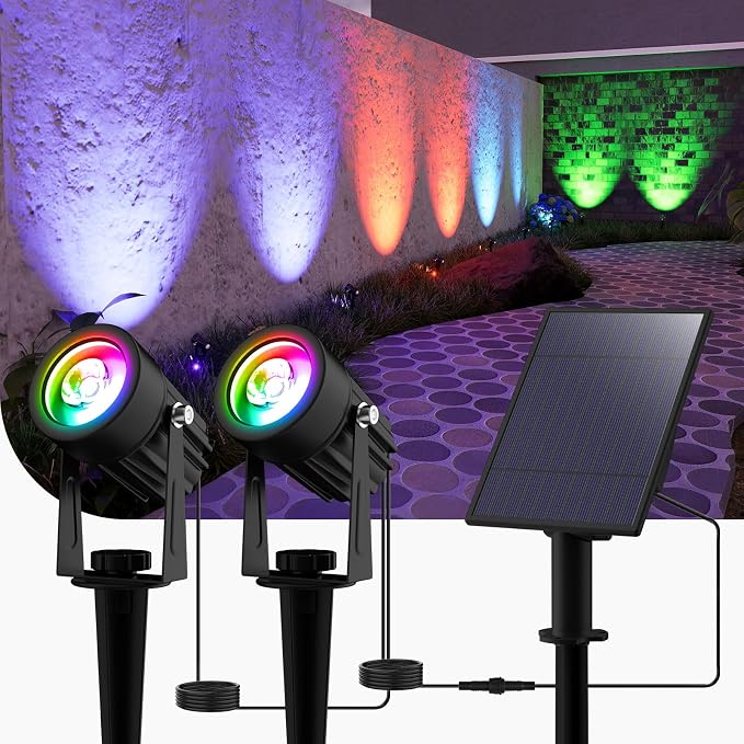 T-SUN Solar Spotlights Outdoor, 2-in-1 Waterproof Color Changing Solar Landscape Spotlights, Dusk to Dawn Dual Head Solar Lights for Garden, Yard, Driveway, Pool Area(RGB)