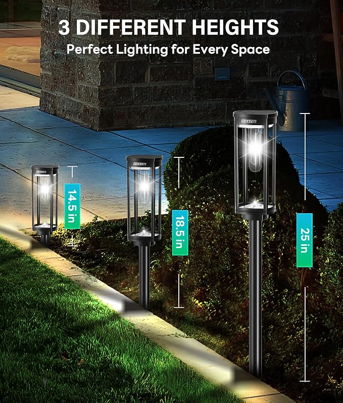 COXSENI Solar Pathway Lights Outdoor Waterproof Cool White, 6 Pack | Bright LED, 6500K, IP65, Solar Powered Landscape Lights for Path, Driveway, Lawn, Patio, Sidewalk, Yard, Walkway