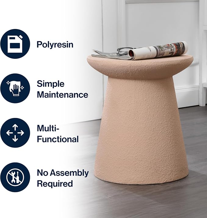 JONATHAN Y Hollie Polyresin Outdoor Side Table and Stool, 18" All-Weather Textured Round Pedestal Accent Table for Patio, Garden, Modern Minimalist, Pink Frosted TBL1108B