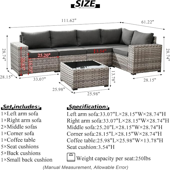 HOOOWOOO Modular Patio Outdoor Sectional Furniture Set,6 Piece Wicker Conversation Sofa Set,Out Door Couch Set with Wide Arm for Outside All Weather(Black)