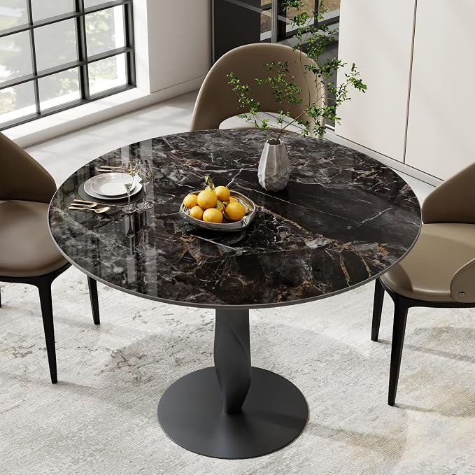 ZL ZELing Round Sintered Stone Table Top 31",Replacement Table Top for Indoor & Outdoor - Heat/Scratch Resistant Waterproof Ceramic DIY Desktop, Patio/Balcony/Bistro/Café & Dining Room (Bright Black)
