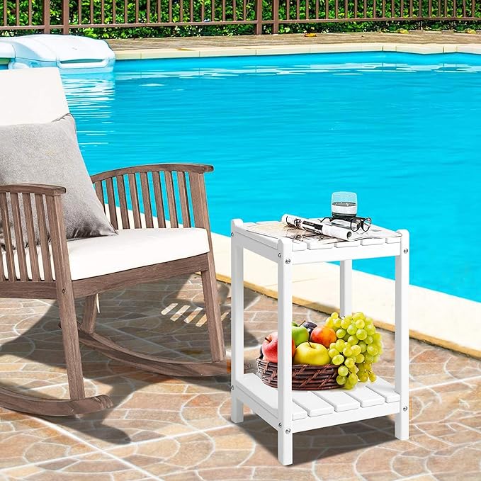LZRS Adirondack Outdoor End Table, Pool Composite Patio Table,HDPE End Tables for Backyard,Pool, Indoor Companion, Easy Maintenance & Weather Resistant(White)