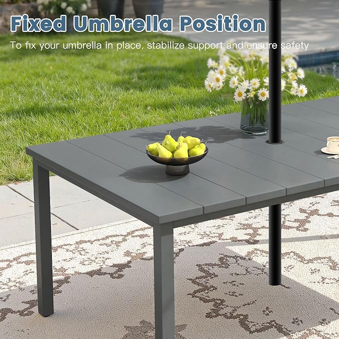 DIFY 7 Piece Outdoor Patio Dining Set for 6, 63" Rectangle Metal Dining Table and Swivel Patio Chairs with Padded Textilene, All-Weather Outdoor Furniture Set for Garden Backyard Porch, Grey