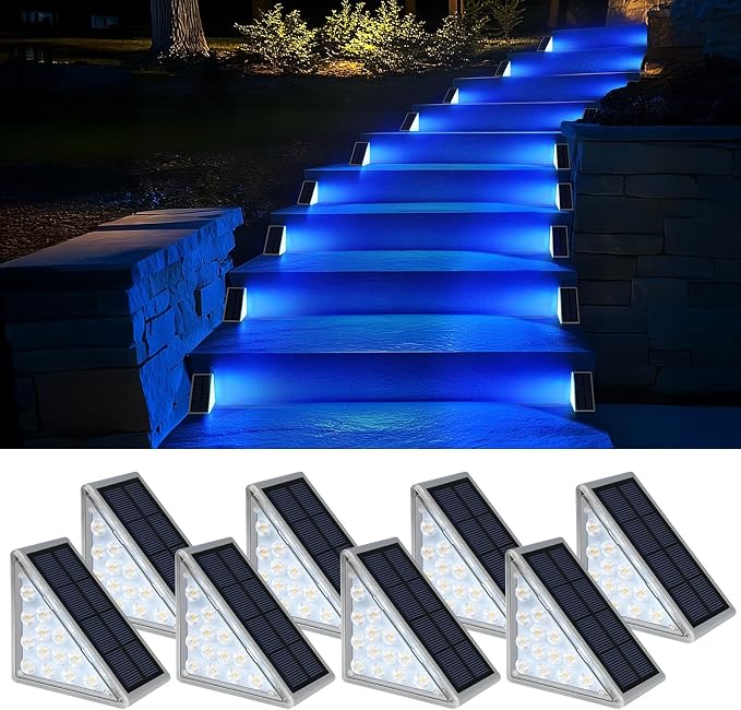 AUDLES 8 Pack Solar Stair Lights, Outdoor Step Lights with Waterproof IP67, Blue Color LED Solar Light for Outside Light Decor for Stair, Deck, Front Step, Front Porch, Patio and Backyard