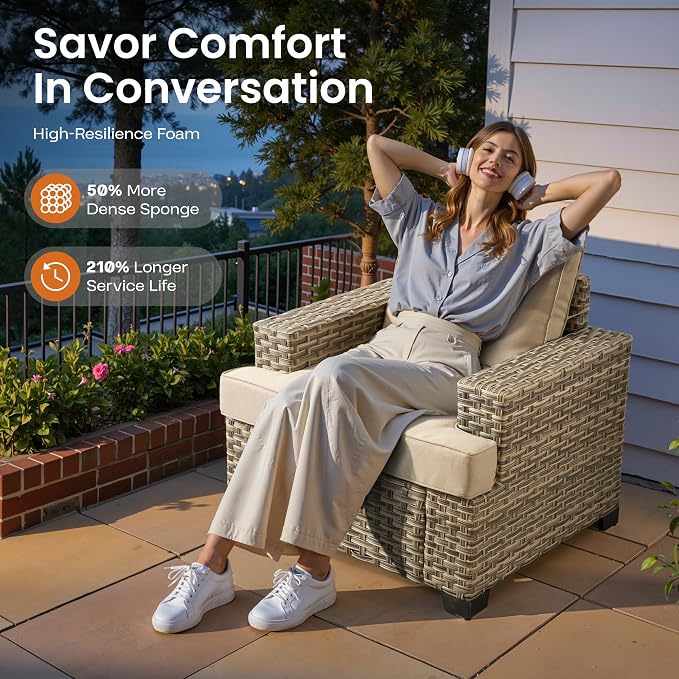 ovios 6 Piece Patio Sectional Furniture, Rattan Wicker Coversation Couch Set, Outdoor Sofa Set for Outside Porch Balcony Backyard Pool,Beige