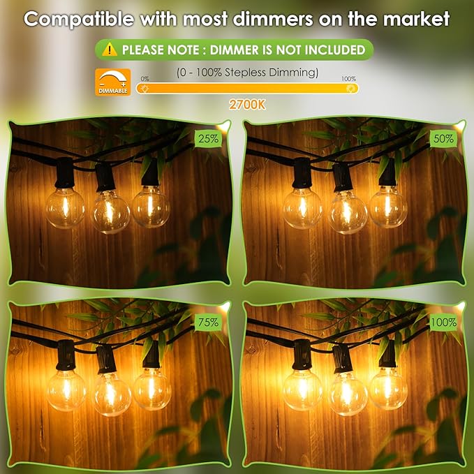 300Ft(3x100Ft) LED Outdoor String Lights Dimmable Waterproof G40 Globe Patio Lights with 150+7 Warm White Bulbs for Backyard Cafe-Black Cord