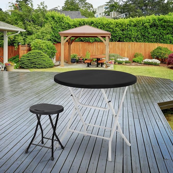 Athena Collection 2.6ft Folding Table, Portable Plastic Round Table Collapsible Card Craft Table with Steel Legs for Indoor Outdoor, Foldable Utility Dining Table for Commercial Camping Party, Black