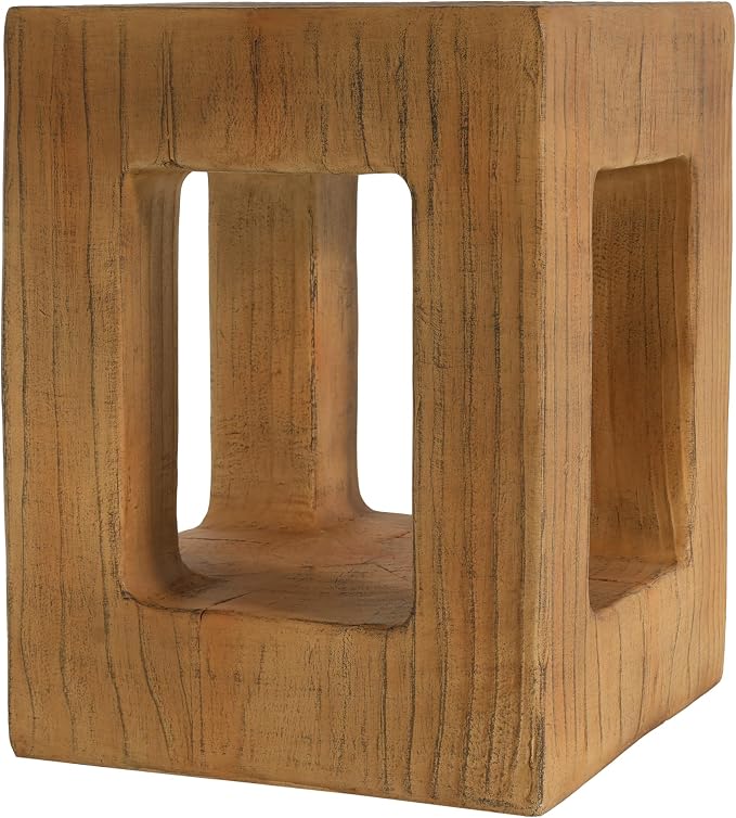 Christopher Knight Home Gogan 20.08" H Lightweight Concrete Outdoor Side Table, Square MGO Patio End Table, Wood-Like Texture Coffee Table, No Assembly Garden Plant Stand Indoor/Outdoor, Light Brown