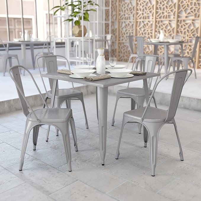 Flash Furniture Parker Commercial Grade 35.5" Square Silver Metal Indoor-Outdoor Table
