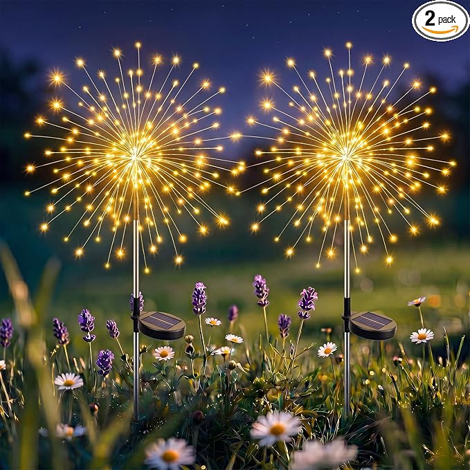 btfarm 2 Pack Solar Garden Lights Outdoor, 8 Modes Firework Lights Outside | 120LED, Waterproof Fairy Twinkle Light Solar Powered for Yard Christmas Pathway Lawn Pool Patio Decorative, Warm White