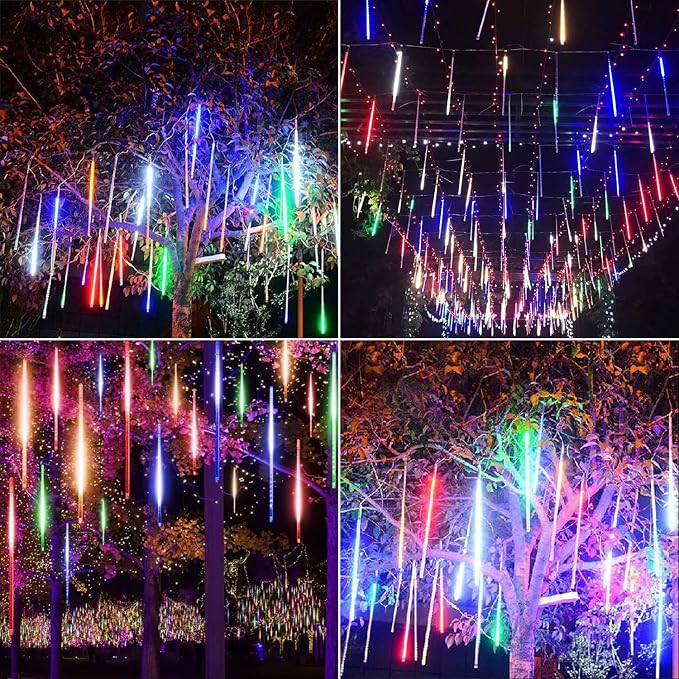 Meteor Shower Lights Outdoor, 11.8 Inches 10 Tubes 240 LED Snowfall Light, Waterproof Meteor Christmas Lights, Hanging Falling Rain Light for Tree Bushes Holiday Party Christmas Decor, Multicolored